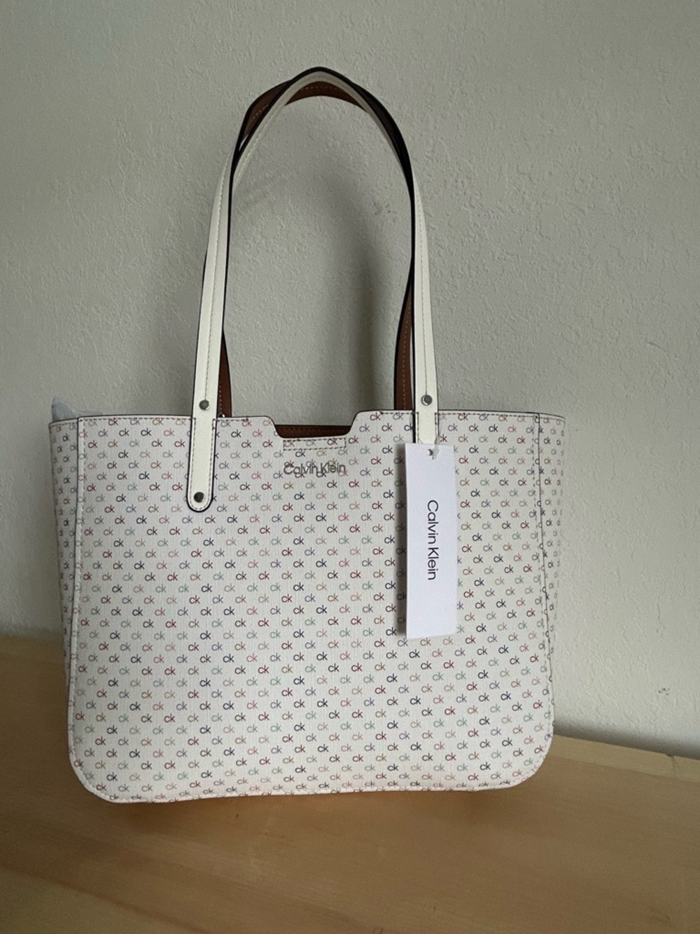 Calvin Klein White Logo Print Tote Bag